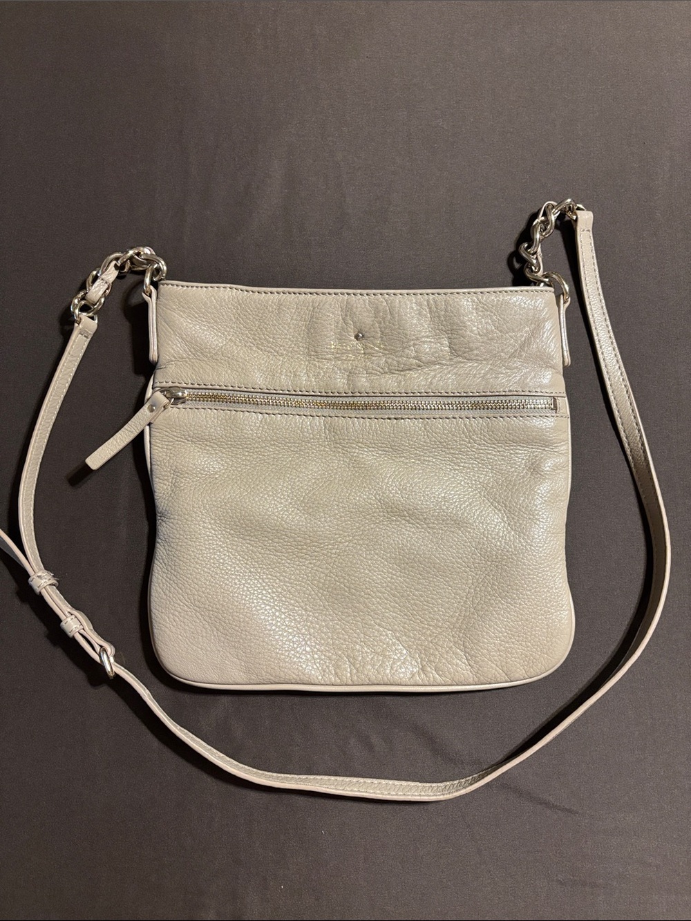 kate spade Pebble Leather Crossbody in Light Gray 10”x10”